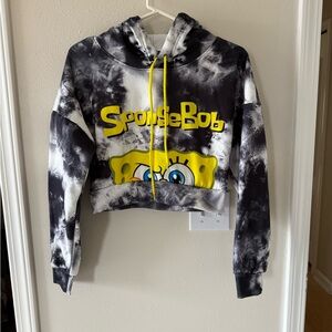 Members Only Sz Medium SpongeBob Nickelodeon Tie-Dye Cropped Hoodie Sweatshirt